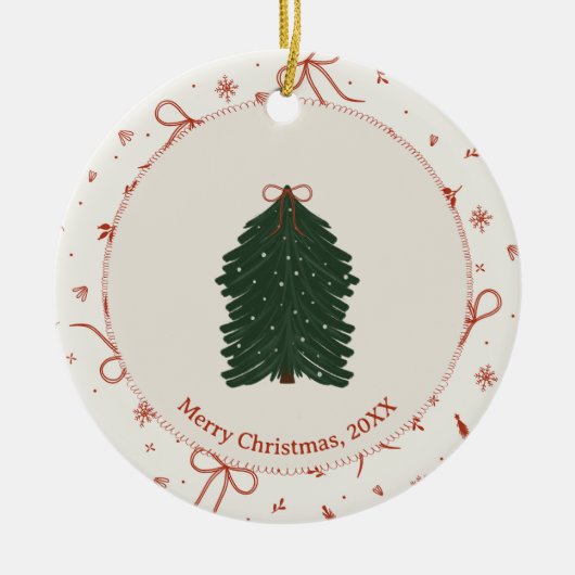 Custom Rustic Pine Tree Red Green Keramisch Ornament (Voorkant)