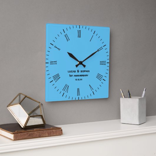 Custom rustiek papier 1e bruiloft Jubileum Vierkante Klok (Kantoor)
