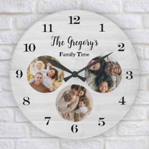 Custom rustieke 3 foto collage leuk familie tijd grote klok