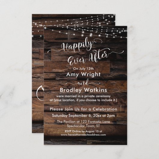 Custom - rustieke houten lichten gelukkig ooit daa kaart (Voorkant / Achterkant)