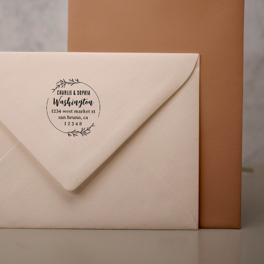 Custom rustieke krans getrouwd paar retour adres  zelfinktende stempel