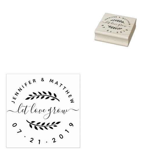 Custom rustieke script laat liefde groeien bruilof rubberstempel (Gestempeld)