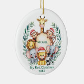 Custom Safari Animals Baby 1st First Christmas     Keramisch Ornament (Rechts)