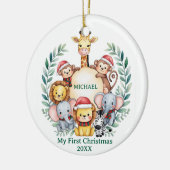 Custom Safari Animals Baby 1st First Christmas     Keramisch Ornament (Links)