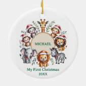 Custom Safari Animals Baby 1st First Christmas     Keramisch Ornament (Achterkant)