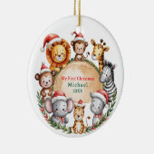 Custom Safari Animals Baby 1st First Christmas Keramisch Ornament (Rechts)