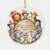 Custom Safari Animals Baby 1st First Christmas Keramisch Ornament (Voorkant)