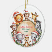 Custom Safari Animals Baby 1st First Christmas Keramisch Ornament (Links)