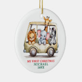 Custom Safari Animals Baby 1st First Christmas Keramisch Ornament (Rechts)