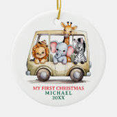 Custom Safari Animals Baby 1st First Christmas Keramisch Ornament (Voorkant)
