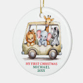 Custom Safari Animals Baby 1st First Christmas Keramisch Ornament (Links)