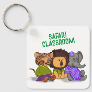 Custom Safari Classroom Cheetah Lion Elephant Sleutelhanger