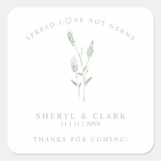 Custom Sage Wildflowers Wedding Hand Sanitizer Vierkante Sticker (Voorkant)