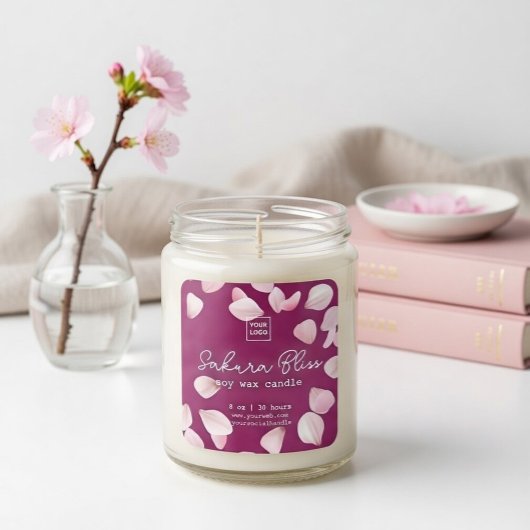 Custom Sakura Bliss Personalized Soy Wax Candle Vierkante Sticker