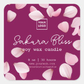 Custom Sakura Bliss Personalized Soy Wax Candle Vierkante Sticker (Voorkant)