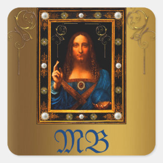 Custom Salvator Mundi J Christus Leonardo Da Vinci Vierkante Sticker