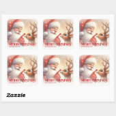 Custom Santa and Rudolph Joyful Christmas Kids Vierkante Sticker (Vel)