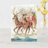 Custom Santa Claus Christmas Sleigh Reindeer  Kaart (Gele Bloem)