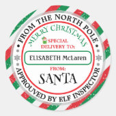 Custom Santa Claus Name Sticker — North Pole Works (Voorkant)