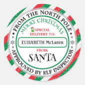 Custom Santa Claus Name Sticker — North Pole Works (Voorkant)