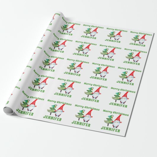 Custom Santa Gnome Kerst Wrapping Paper Groen Cadeaupapier (Uitgerold)