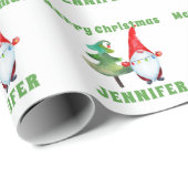 Custom Santa Gnome Kerst Wrapping Paper Groen Cadeaupapier (Rol Hoek)