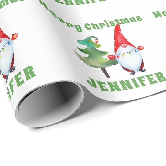 Custom Santa Gnome Kerst Wrapping Paper Groen Cadeaupapier (Rol Hoek)