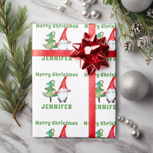 Custom Santa Gnome Kerst Wrapping Paper Groen Cadeaupapier