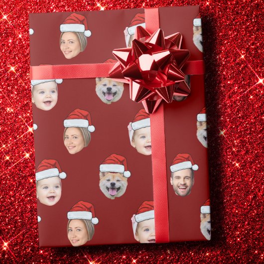 Custom Santa Hat Family Face 4 Photos Christmas Cadeaupapier