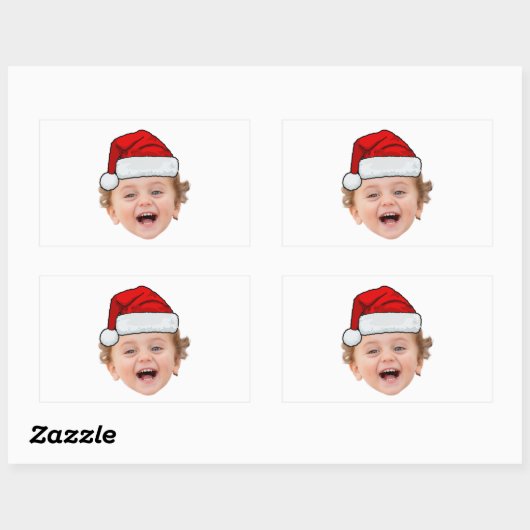 Custom Santa Hat Stickers, Face Photo Christmas Rechthoekige Sticker (Vel)