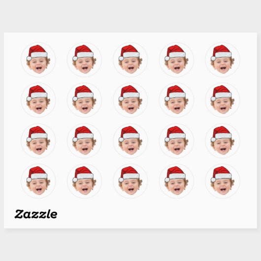 Custom Santa Hat Stickers, Face Photo Christmas Ronde Sticker (Vel)