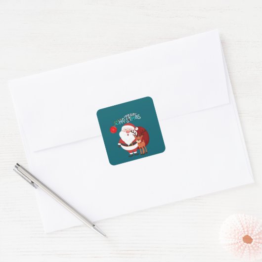 Custom Santa & Reindeer Happy Holiday Sticker (Envelop)