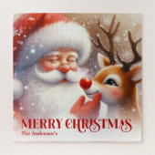 Custom Santa Rudolph Cute Christmas Jigsaw Gift Legpuzzel (Verticaal)