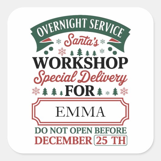 Custom Santa’s Workshop Christmas Vierkante Sticker (Voorkant)
