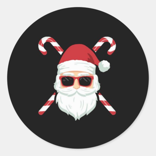 Custom Santa with Cross Canes Christmas Holiday Ronde Sticker (Voorkant)