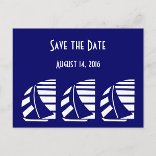 Custom Save the Date Blauw Wit Zeilboten Briefkaar Aankondigingskaart