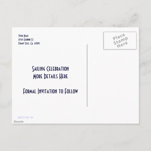 Custom Save the Date Blauw Wit Zeilboten Briefkaar Aankondigingskaart (Achterkant)