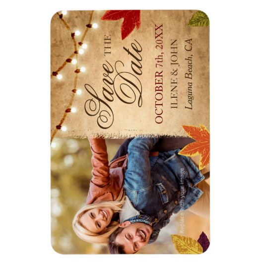 Custom Save the Date Magneten Herfst Bruiloft (Verticaal)