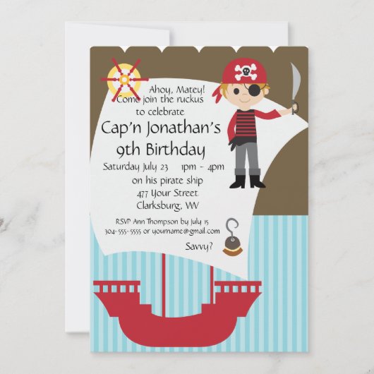 Custom Savvy Pirate Birthday Party Kaart (Voorkant)