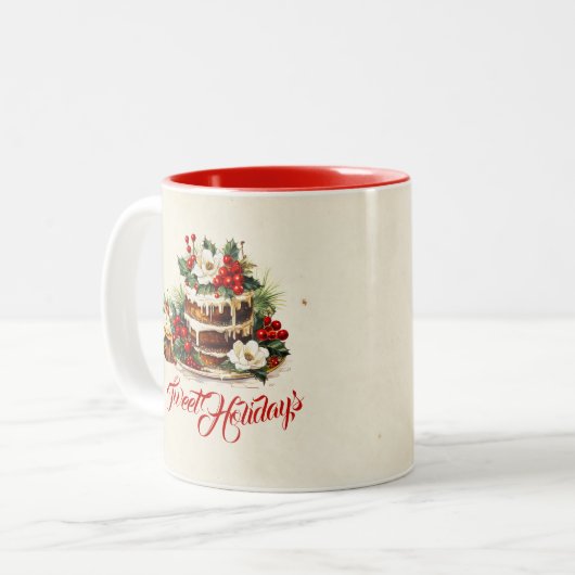 Custom Scandi Winter Foliage Waterverf Kerst Tweekleurige Koffiemok (Voorkant links)
