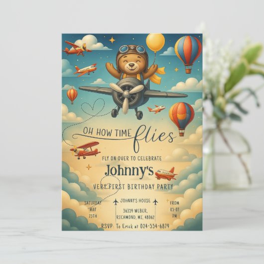 Custom schattig Vliegtuig eerste Verjaardag jongen Kaart (Staand voorkant)