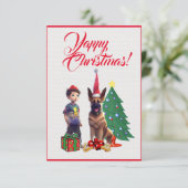 Custom Schattige Duits Herder Met Meisje Xmas Kaar Bedankkaart (Staand voorkant)