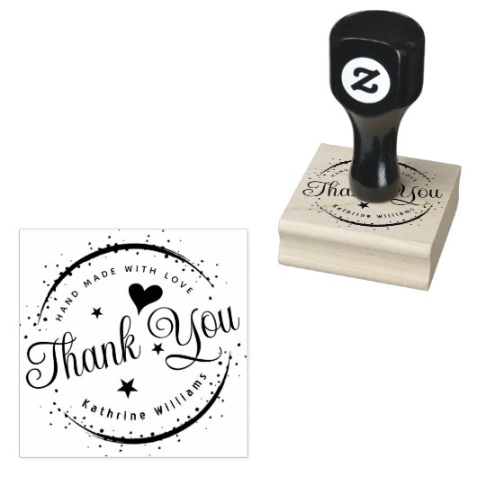 CUSTOM | SCHATTIGE HART ELEGANT DANK U RONDE RUBBE RUBBERSTEMPEL (Gestempeld)