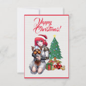 Custom Schattige Yorkie Dog Met Meisje Xmas Kaart (Voorkant)