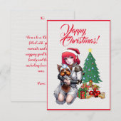 Custom Schattige Yorkie Dog Met Meisje Xmas Kaart (Voorkant / Achterkant)