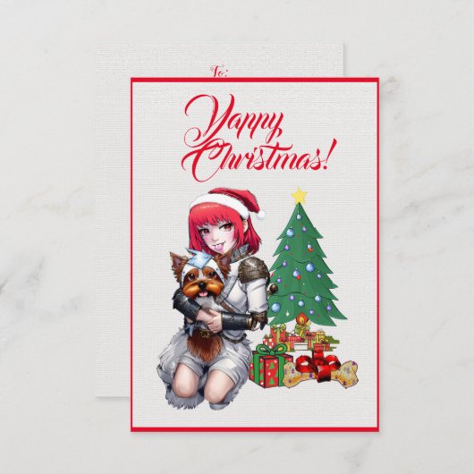 Custom Schattige Yorkie Dog Met Meisje Xmas Kaart (Voorkant / Achterkant)