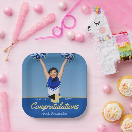 Custom School Class Foto Blauw Afstuderen Papieren Bordje (Feest)