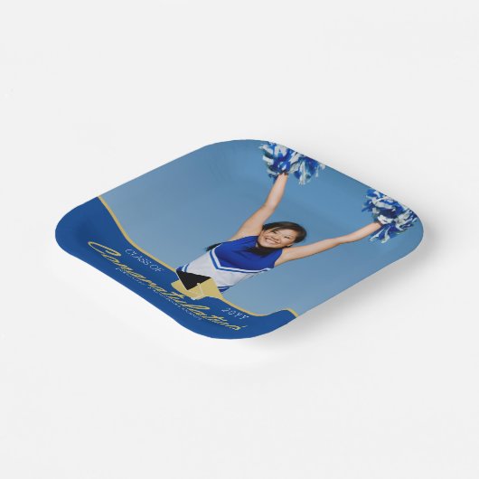 Custom School Class Foto Blauw Afstuderen Papieren Bordje (Gebogen)
