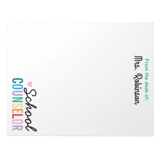 Custom School Counselor Kantoor Personeelswaarderi Notitieblok (Voorkant)