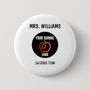 Custom School Logo Teacher Personeelsnaam Tag Butt Ronde Button 5,7 Cm